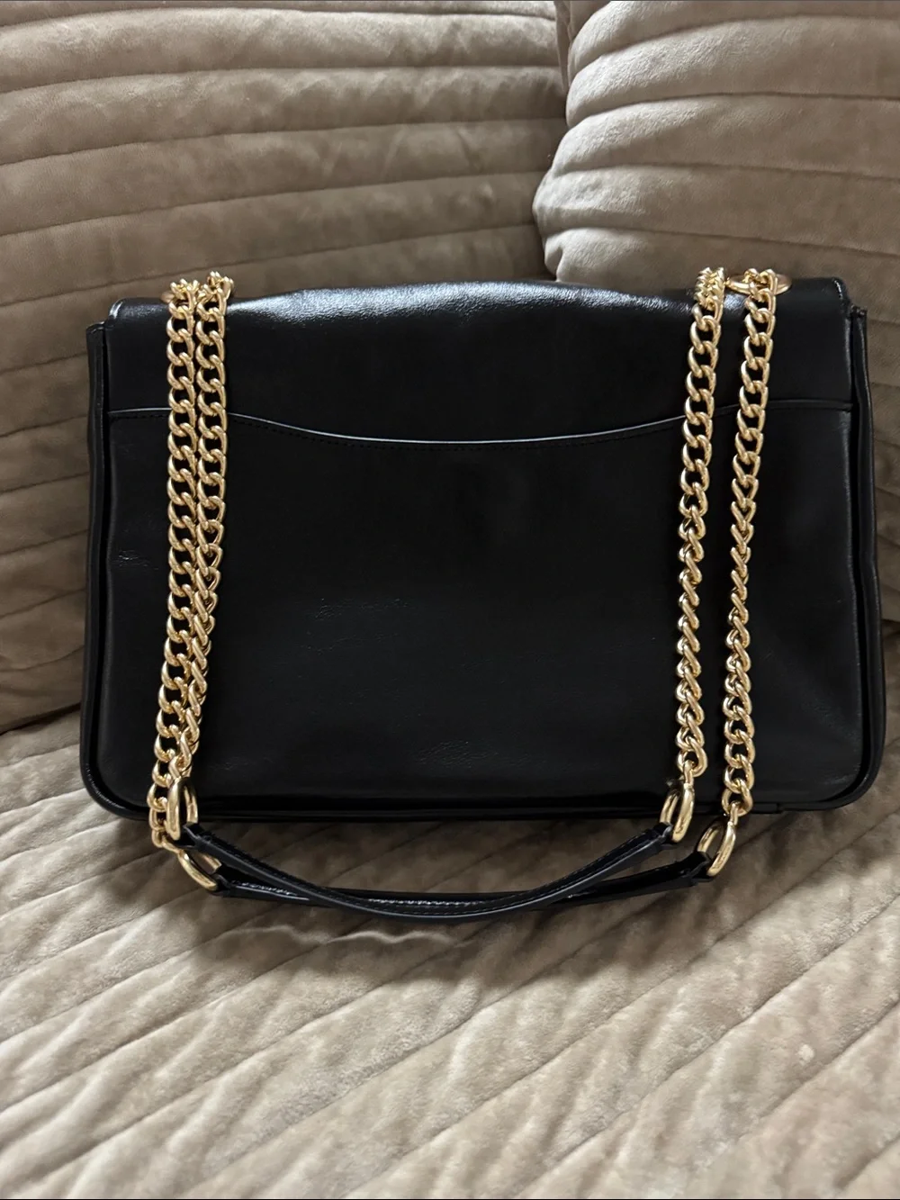 Coach Black Leather Shoulder Bag with Gold Chain